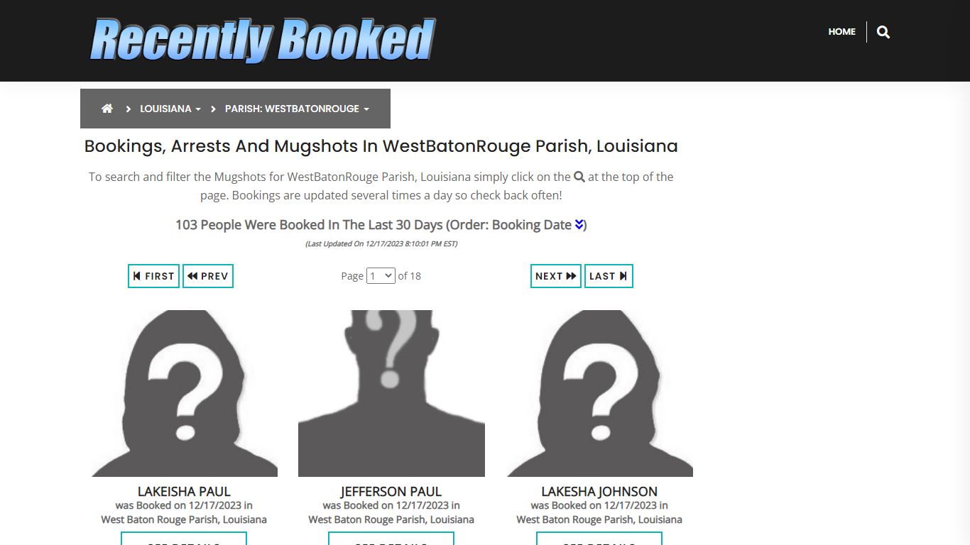 Bookings, Arrests and Mugshots in WestBatonRouge Parish, Louisiana