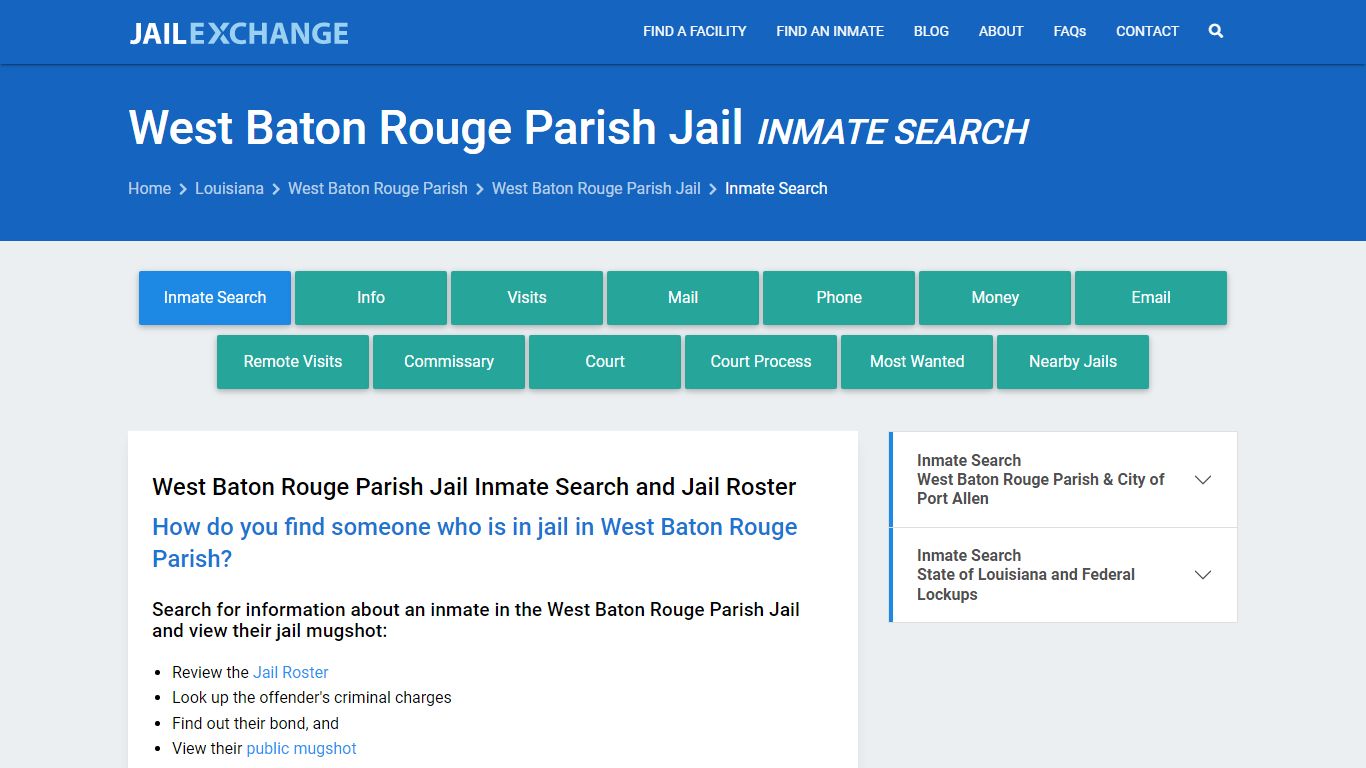 West Baton Rouge Parish Jail Inmate Search - Jail Exchange