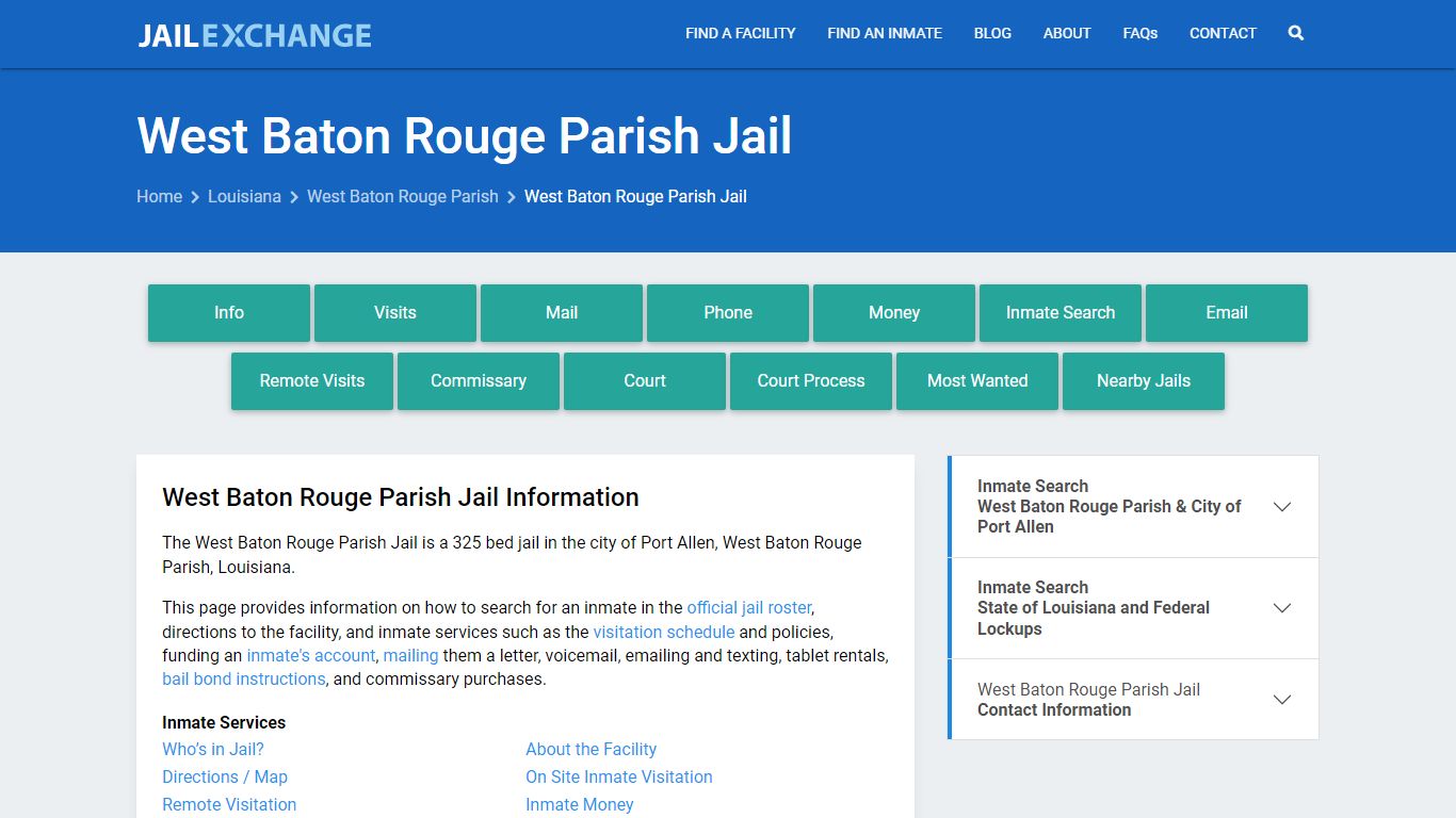 West Baton Rouge Parish Jail, LA Inmate Search, Information